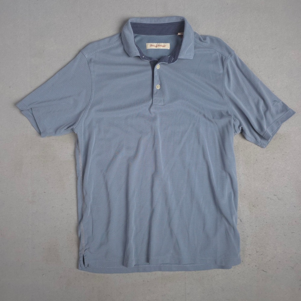 Tommy Bahama Mens Polo Shirt Blue Stripe Short Sleeve M Golf Casual‎